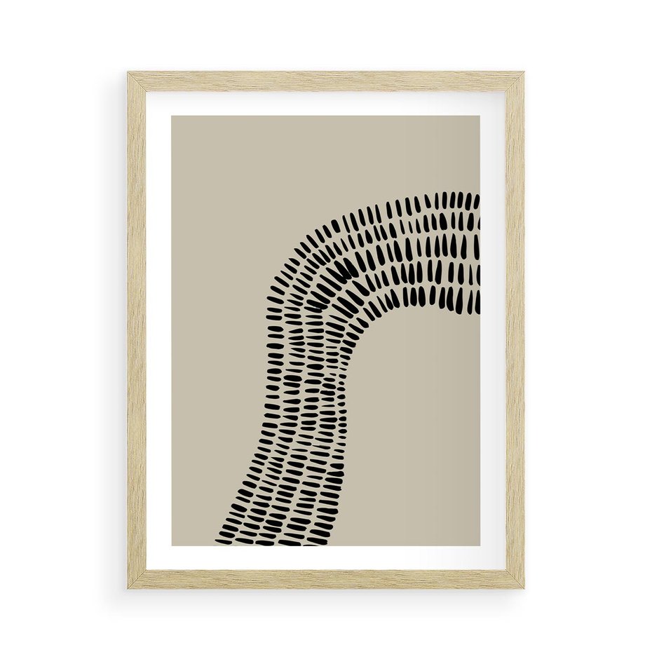 Plakat w ramie 50x70 - Migotliwa Innowacyjna Ekspresja - boho plakat, czarne kropki kreski - rama drewno