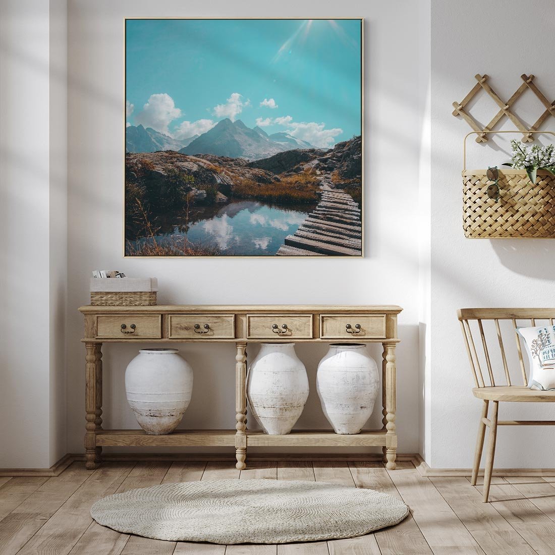 Obraz w ramie 50x50 - Inspirujący Pejzaż - ścieżka, górska - rama drewno
