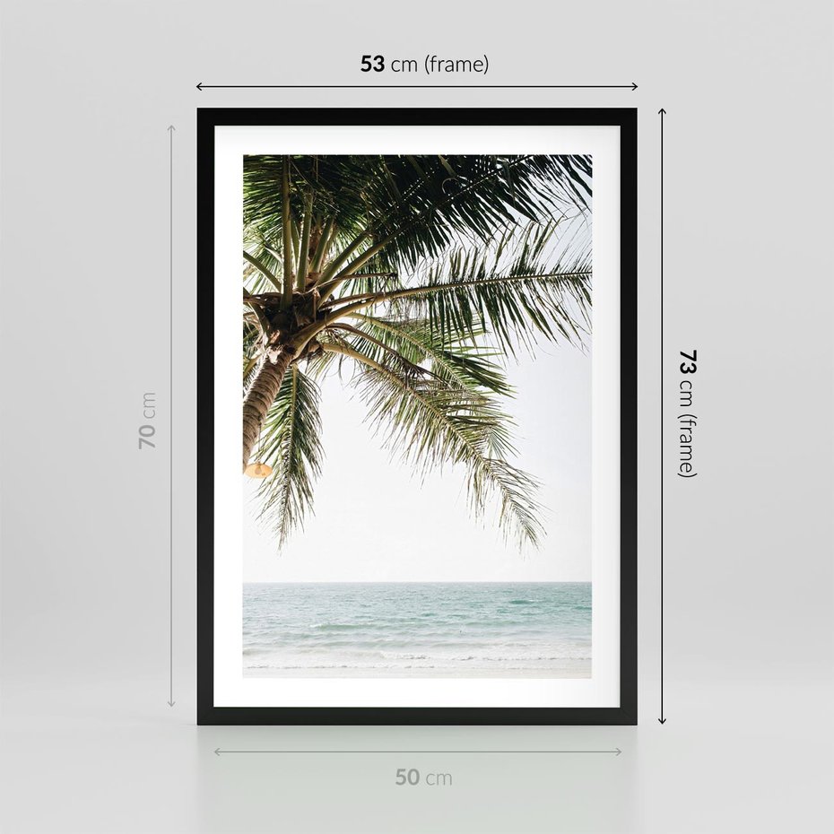 Plakat w ramie 50x70 - Wakacyjne Marzenie - palma nad morzem, - rama czarna