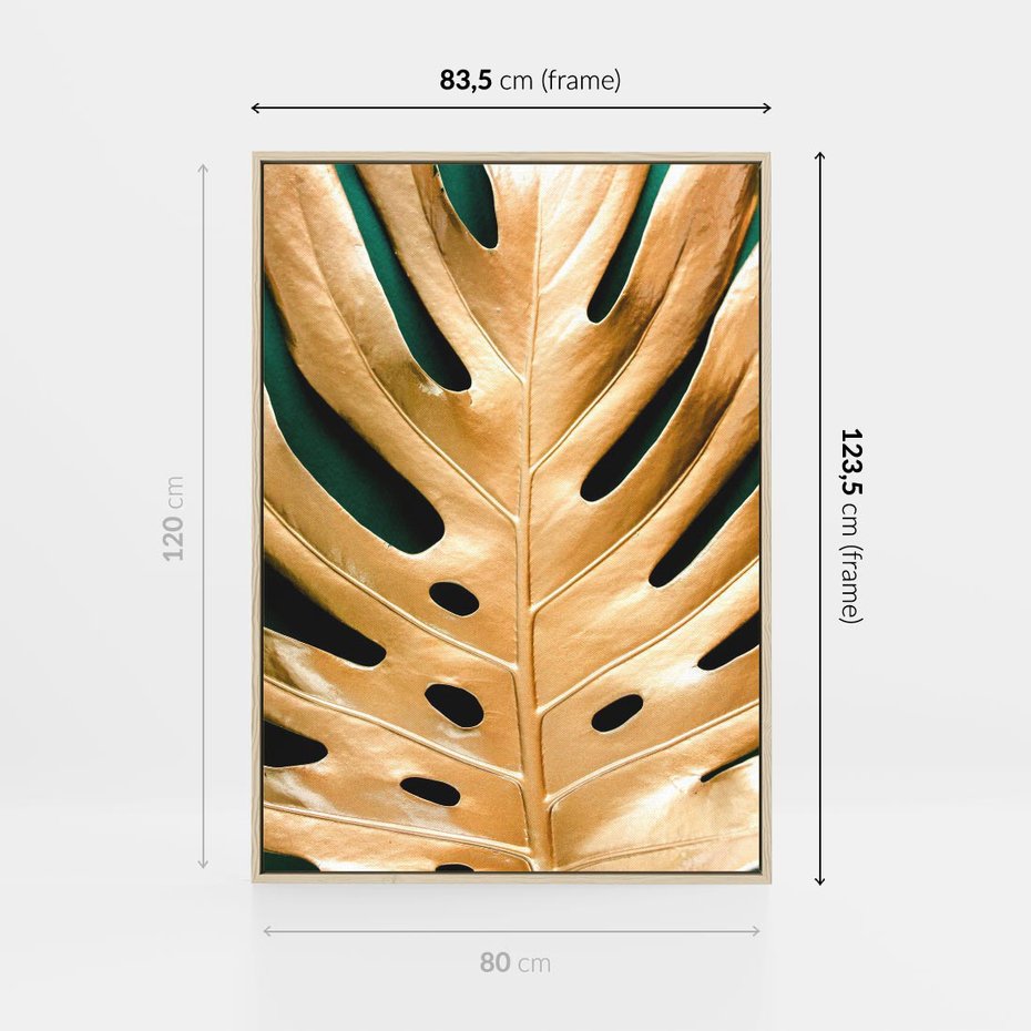 Obraz w ramie 80x120 - Piękno i Styl - złote, liście - rama drewno