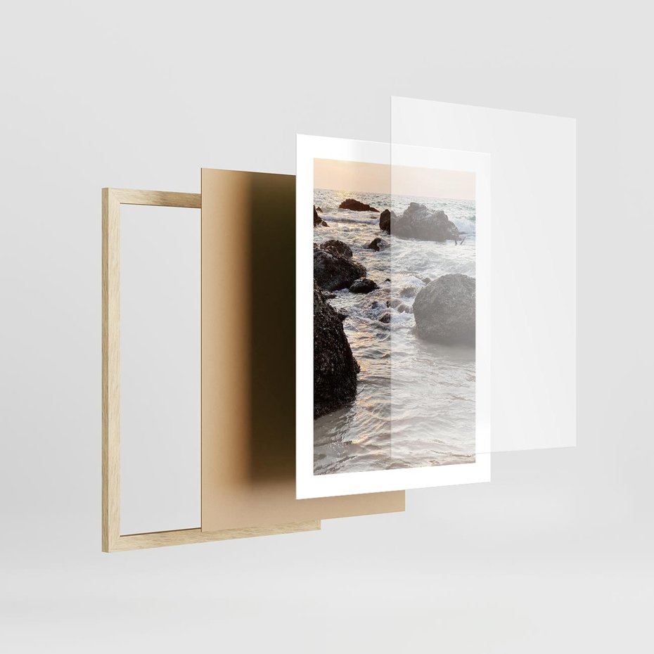 Plakat w ramie 30x40 - Dramatyczna Sceneria: Morze i Skały nad Brzegiem - fale, morze - rama drewno
