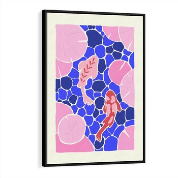 Obraz w ramie 50x70 - Rzeka Abstrakcji - abstrakcyjna kompozycja, różowe ryby wśród rafy - rama czarna