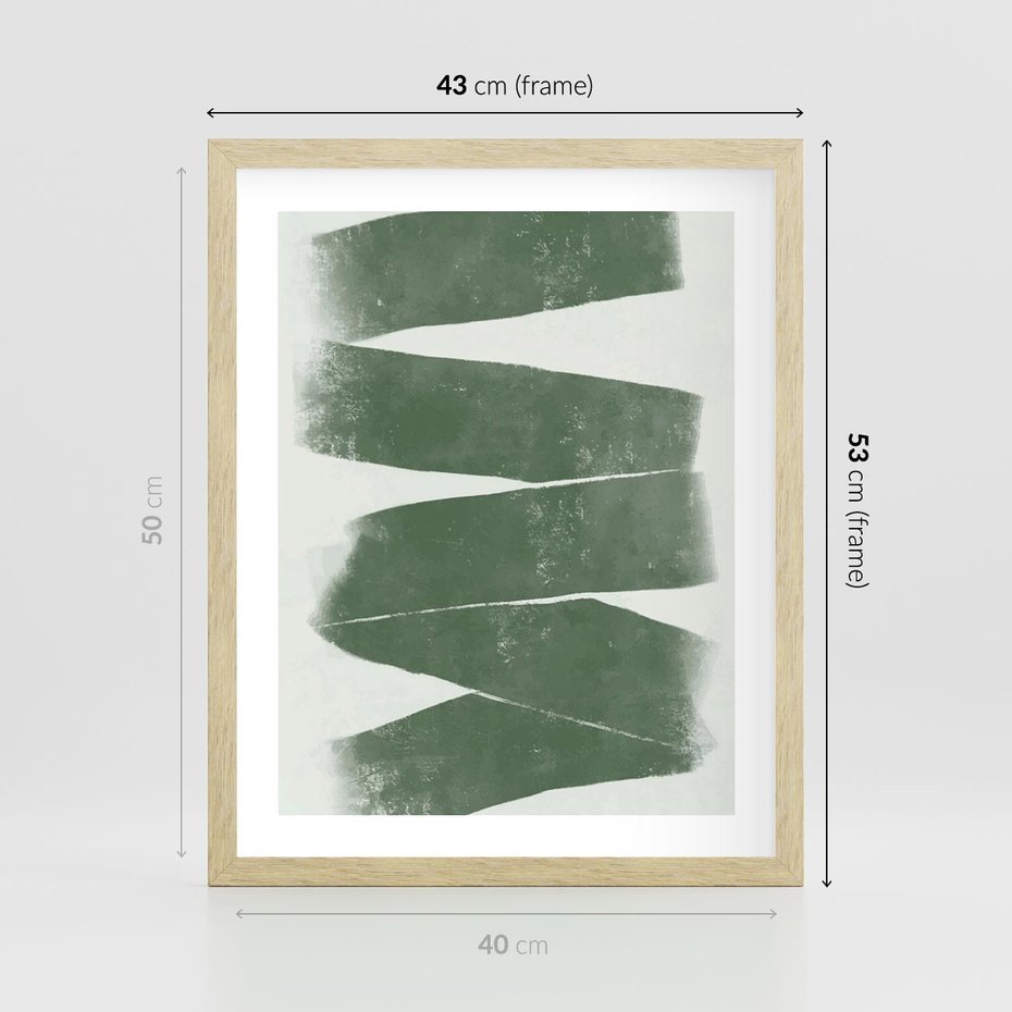 Plakat w ramie 40x50 - Zielone Refleksje - abstrakcja, zgaszony zielony kolor - rama drewno