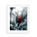 Plakat w ramie 40x50 - Chwila Zimowego Uroku - zima, ośnieżona gałązka - rama biała