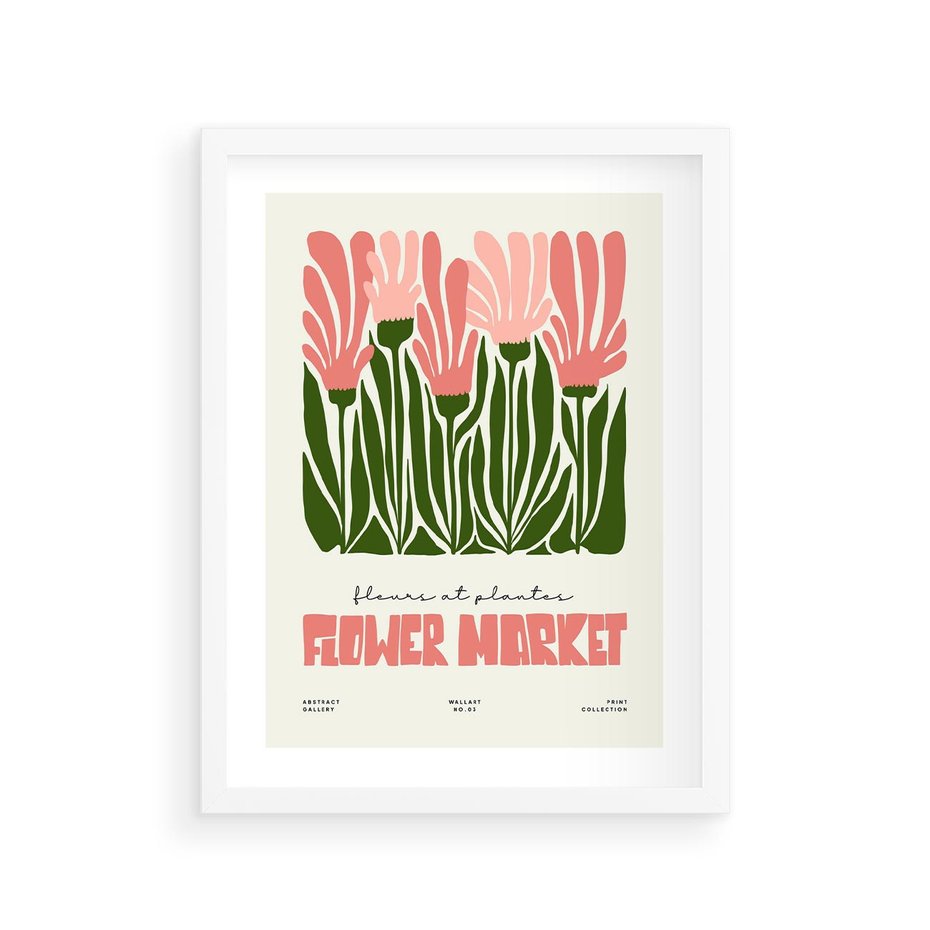 Plakat w ramie 30x40 - Symfonia Kolorowych Kształtów - nowoczesna grafika, kwiatowa kompozycja - rama biała