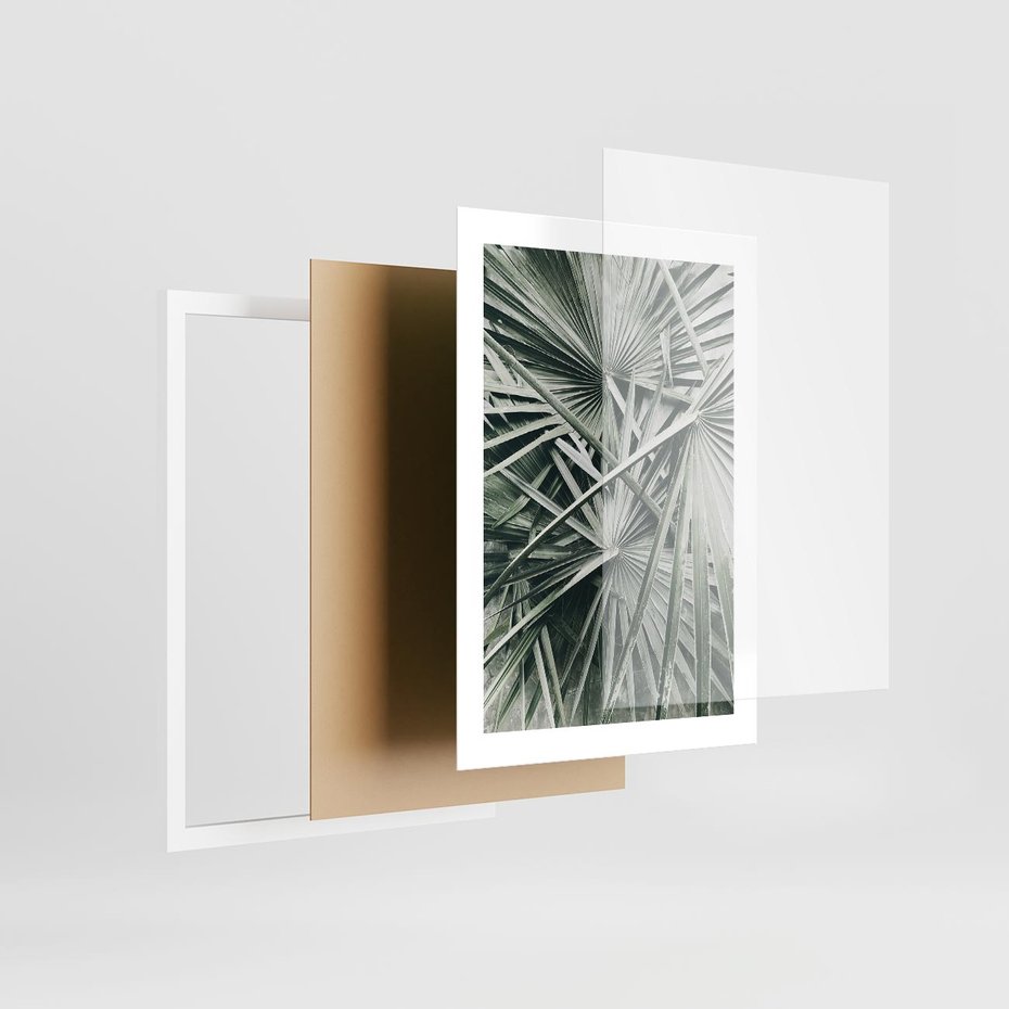 Plakat w ramie 30x40 - Palmy w Zgaszonej Zieleni - palmy, tropikalne liście - rama biała