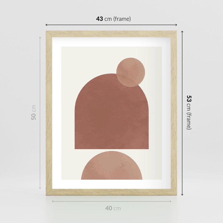 Plakat w ramie 40x50 - Rozkwitające Odbicia - abstrakcyjne geometryczne kształty, odcienie brązu i beżu - rama drewno