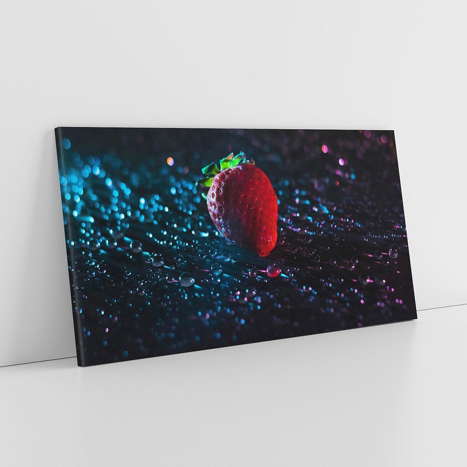 Obraz na płótnie 120x60 - Truskawka Kropelkowy Urok - truskawka, krople