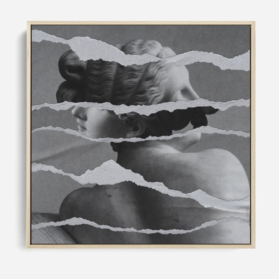 Obraz w ramie 50x50 - Kolaż z Antyczną Rzeźbą - antyczna rzeźba, kolaż ze zdjęć - rama drewno