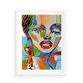 Plakat w ramie 50x70 - Kolorowe Formy - abstrakcyjny portret kobiety, twarz - rama biała
