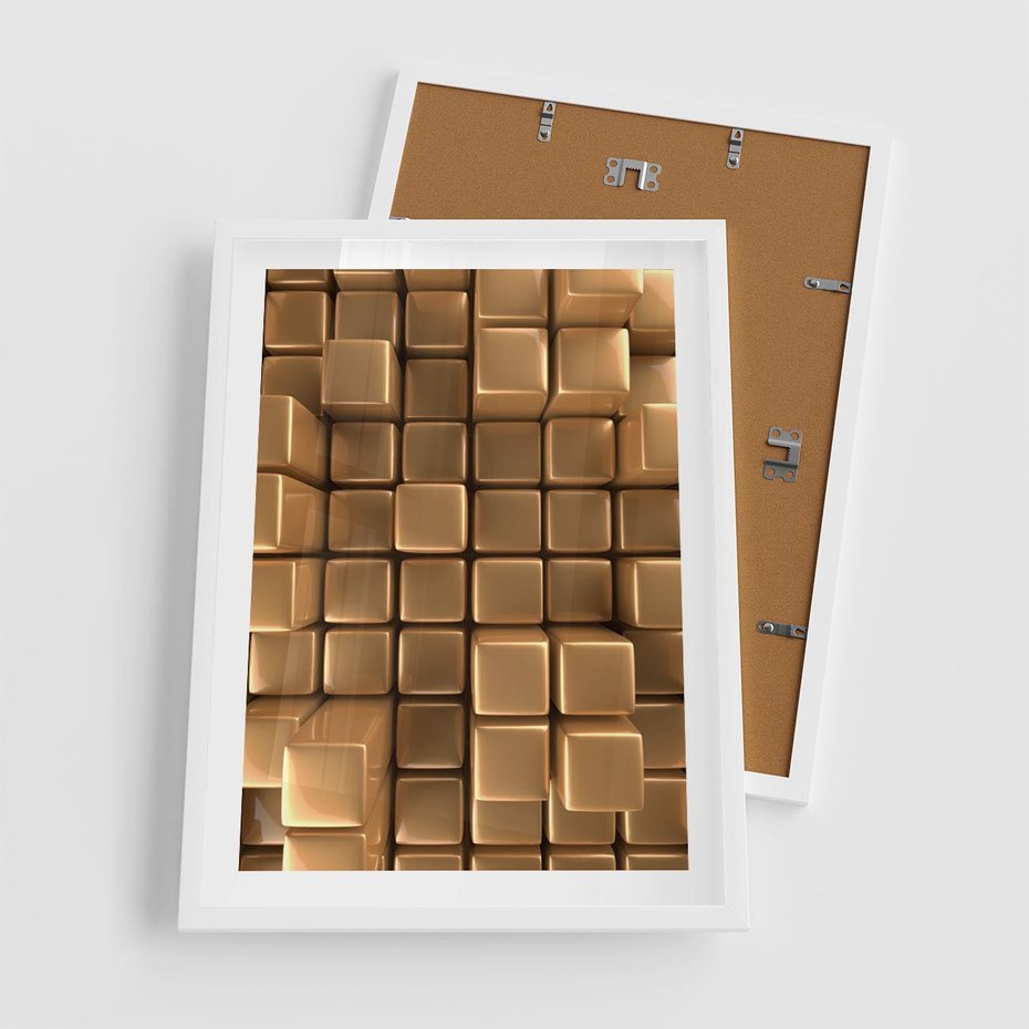 Plakat w ramie 50x70 - Błyszcząca Elegancja - złoto, 3d - rama biała