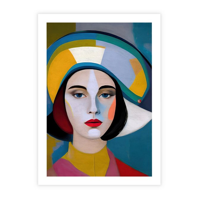 Plakat bez ramy 21x30 - Kształtujące Widzenia - abstrakcyjny obraz olejny, portret twarzy kobiety