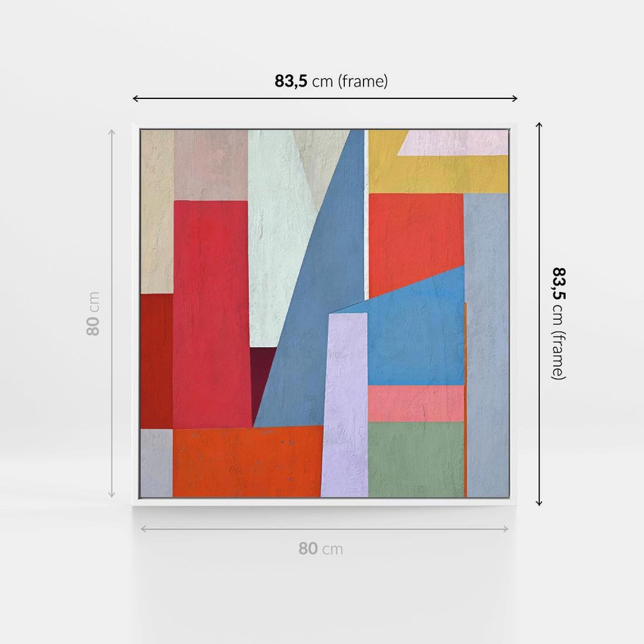 Obraz w ramie 80x80 - Migotliwe Nastroje Kształtów - różne geometryczne formy, olejny obraz - rama biała