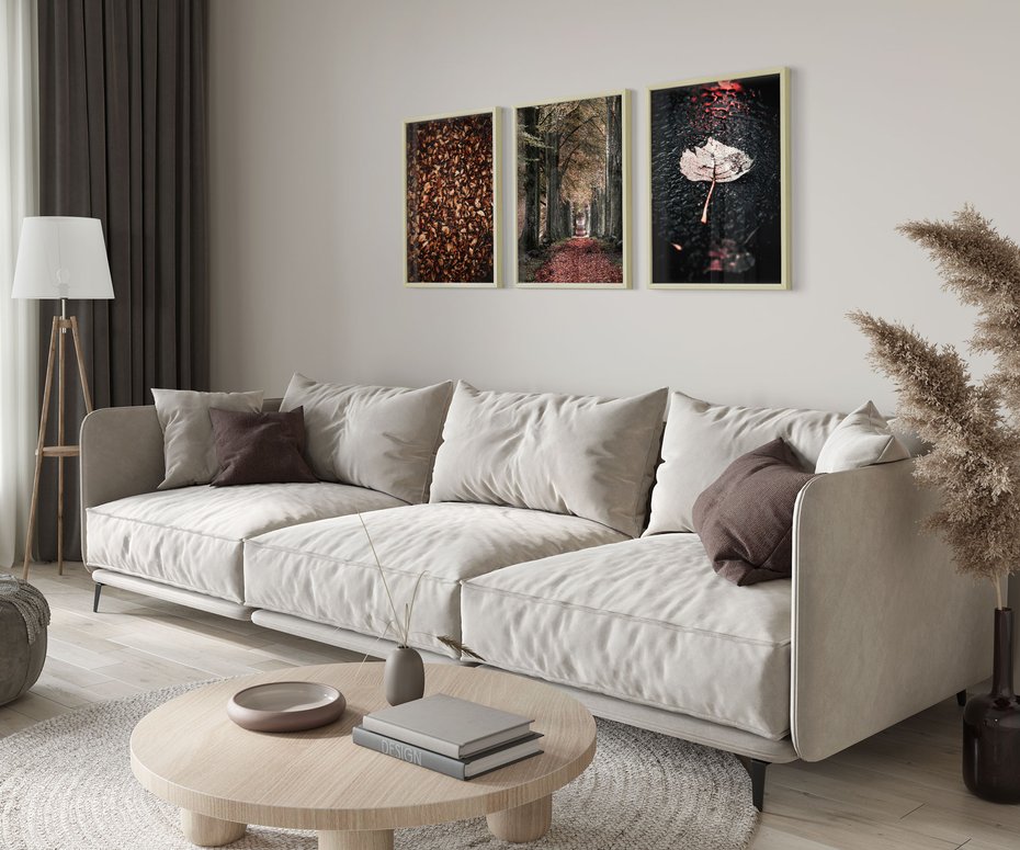 Zestaw obrazy w ramie 30x40 galeria - Jesień, ścieżka, klimatyczna - rama drewno