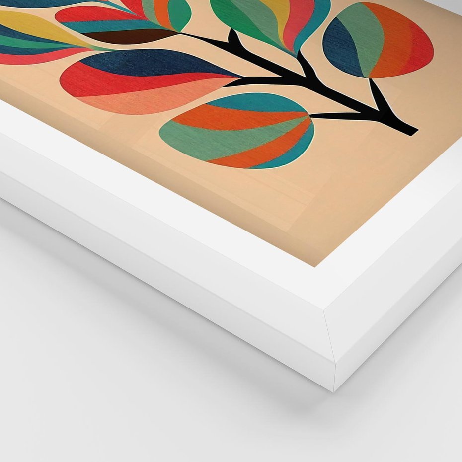 Plakat w ramie 30x40 - Harmonia Rozplątanych Form - abstrakcyjny kolorowy tęczowy obraz, inspiracje roślinne - rama biała