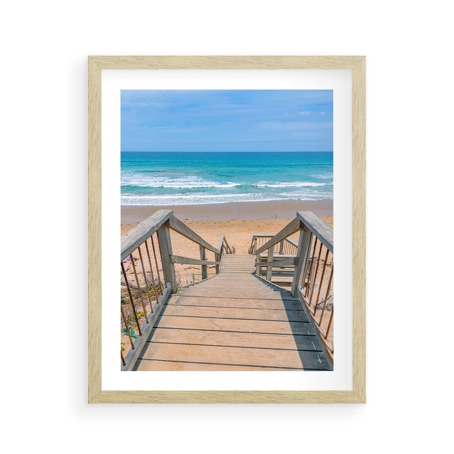 Plakat w ramie 40x50 - Pomost ku Morzu - pomost na plaży, morze - rama drewno