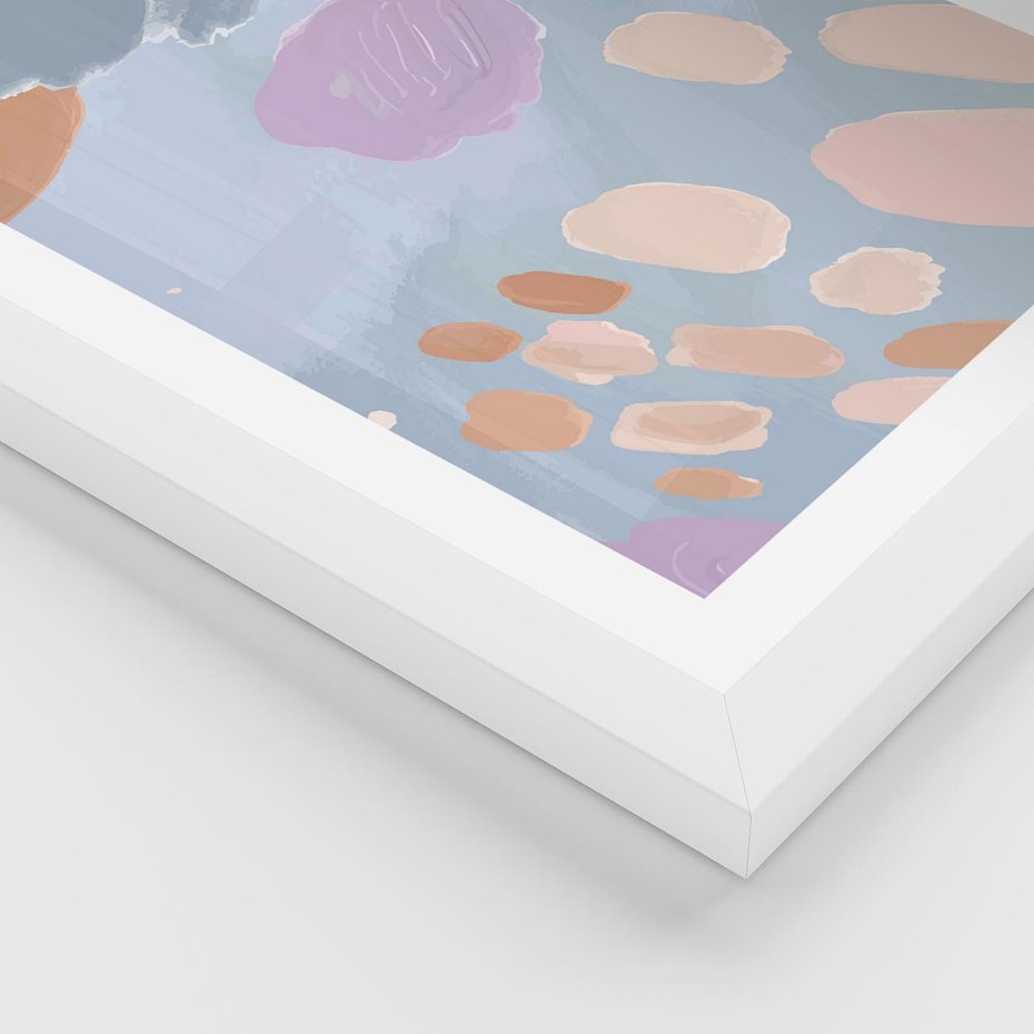 Plakat w ramie 50x70 - Migocące Pastelowe Spektrum - abstrakcyjne akwarelowe plamy, pastele - rama biała