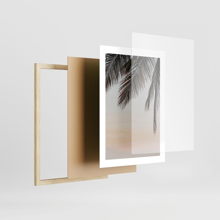 Plakat w ramie 30x40 - Tropikalna Harmonia - palmy na tle nieba - rama drewno