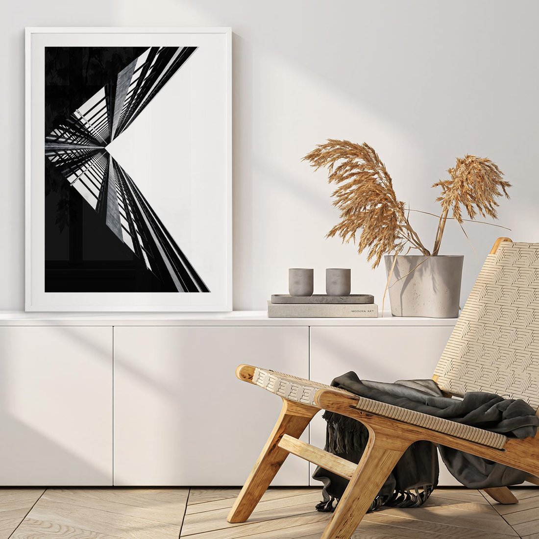 Plakat w ramie 50x70 - Nowoczesność w Linii - architektura, proste linie - rama biała