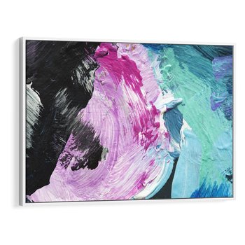 Obraz w ramie 100x70 - Kolorowy rój wyobraźni - rozlane kolorowe farby olejne, abstrakcja - rama biała