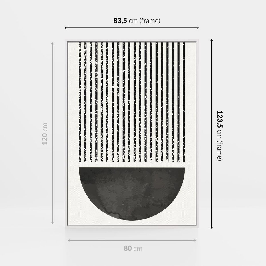 Obraz w ramie 80x120 - Taniec Impulsów - abstrakcyjne czarno białe formy, minimalizm - rama biała