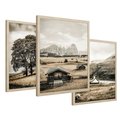Zestaw obrazy w ramie 50x70 galeria - Górski, krajobraz, sepia - rama drewno