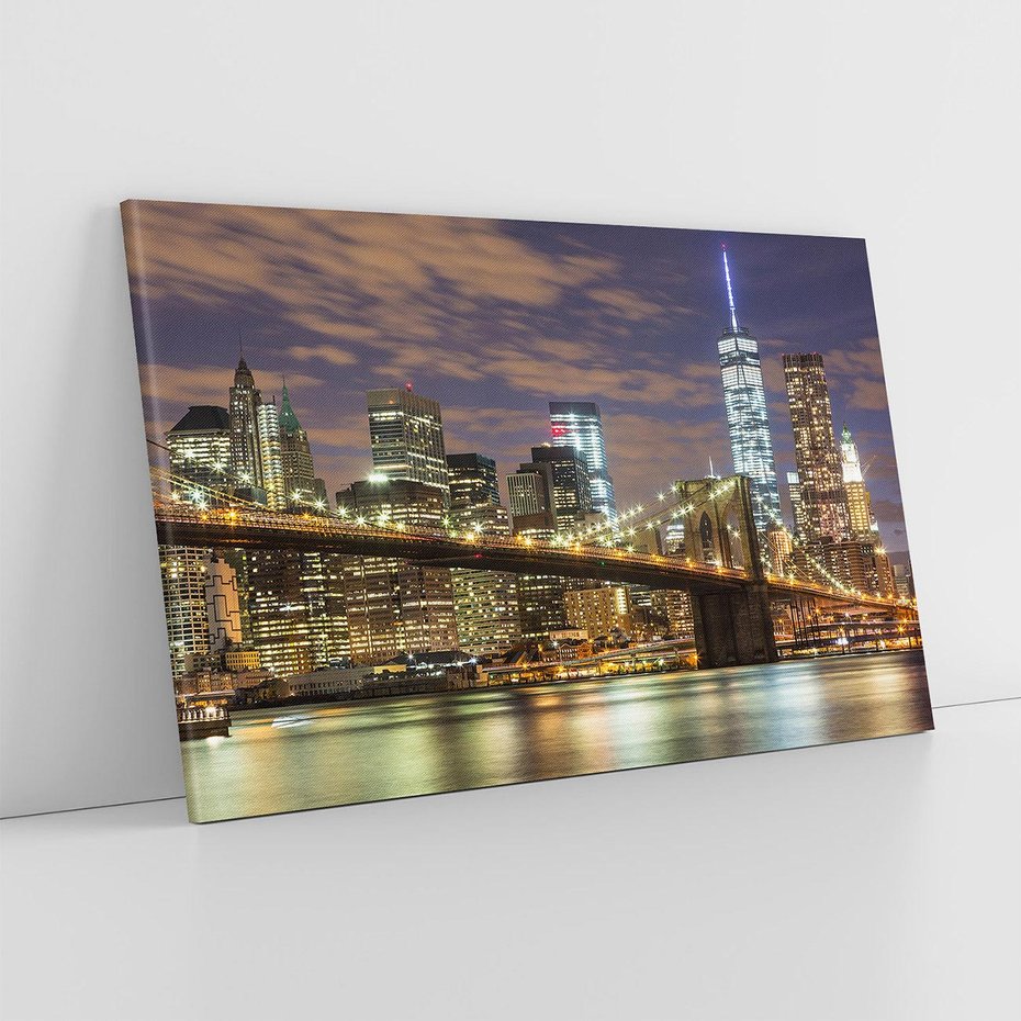 Obraz na płótnie 120x80 - Most Manhattan nocą: Niezwykła Widok - most, Nowy Jork