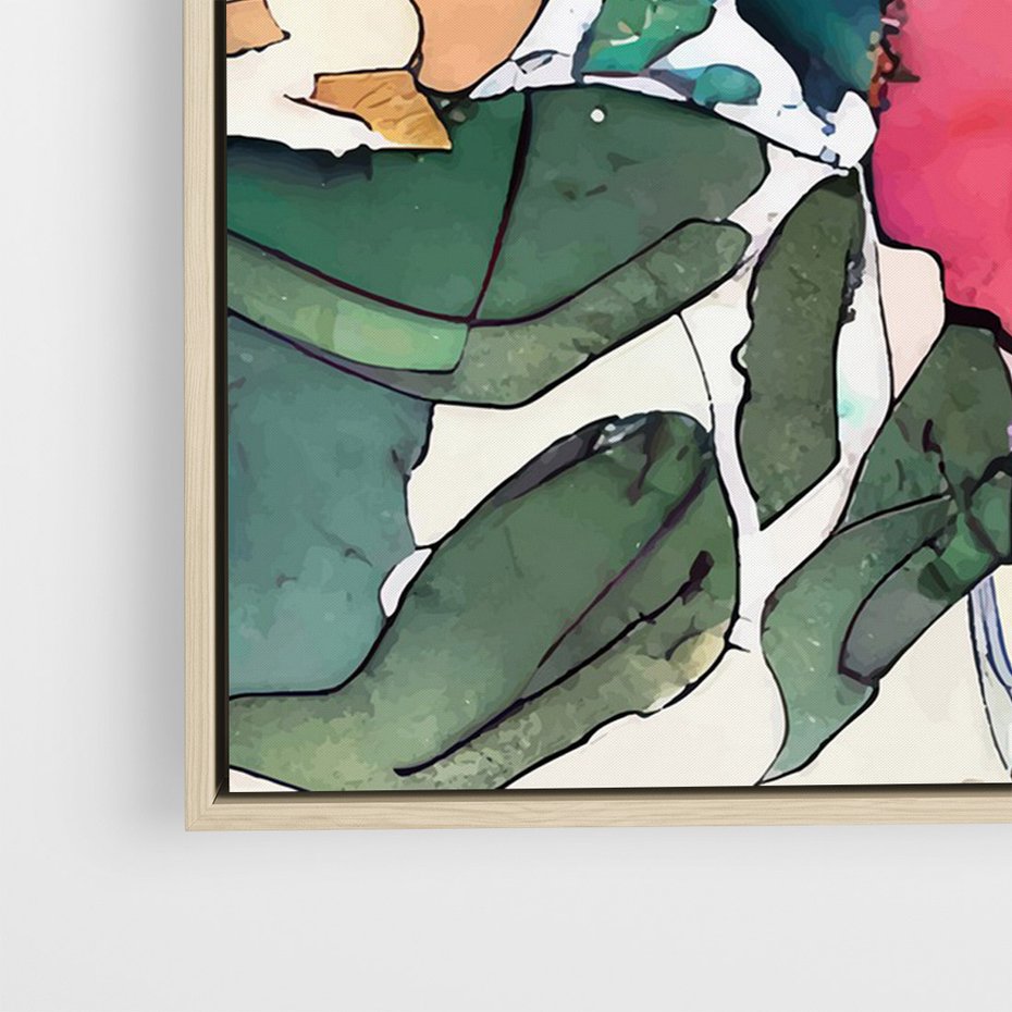 Obraz w ramie 50x70 - Kwiatowy Impuls Kolorów - abstrakcyjne kolorowe kwiaty, szkic - rama drewno