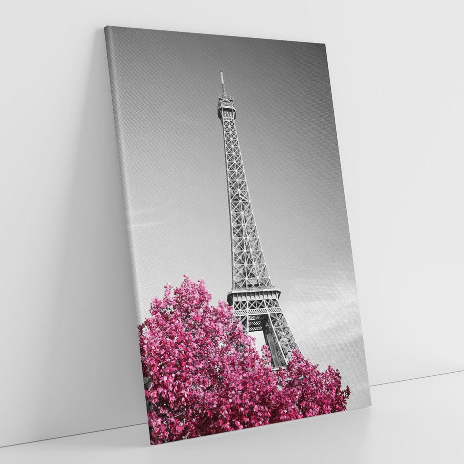 Obraz na płótnie 70x100 - Różowy Paryż - czarno białe zdjęcie, wieża eiffla