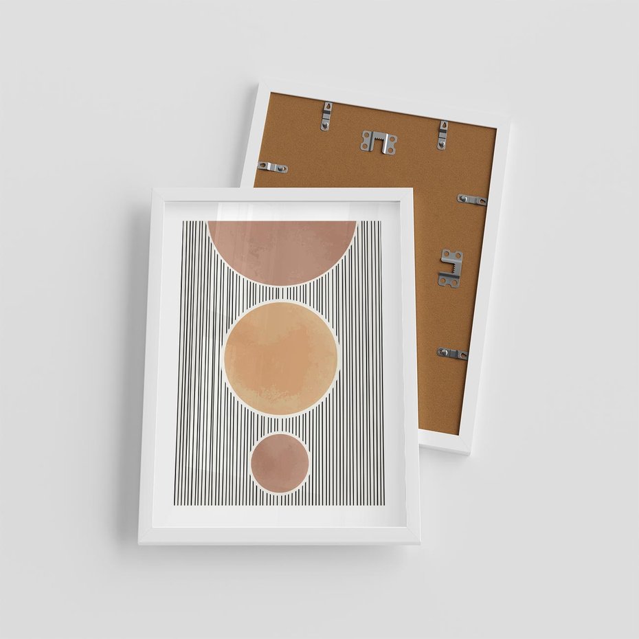 Plakat w ramie 30x40 - Taniec Linii - abstrakcyjna nowoczesna sztuka, koła okręgi - rama biała