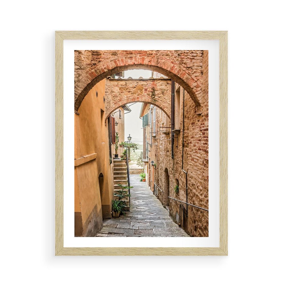 Plakat w ramie 50x70 - Magiczna podróż w głąb miasta - uliczka, perspektywa - rama drewno