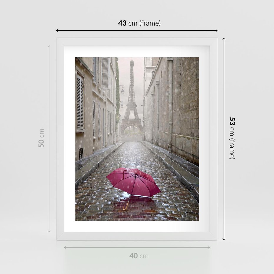 Plakat w ramie 40x50 - Francuska elegancja pod parasolem - Francja, parasol - rama biała