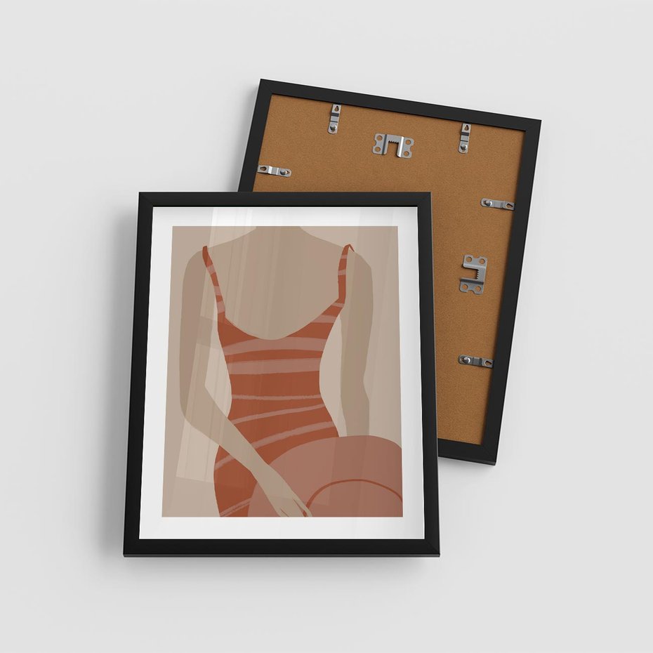 Plakat w ramie 40x50 - Kobiece Retro - minimalistyczny boho plakat, retro kobieta w stroju kąpielowym - rama czarna