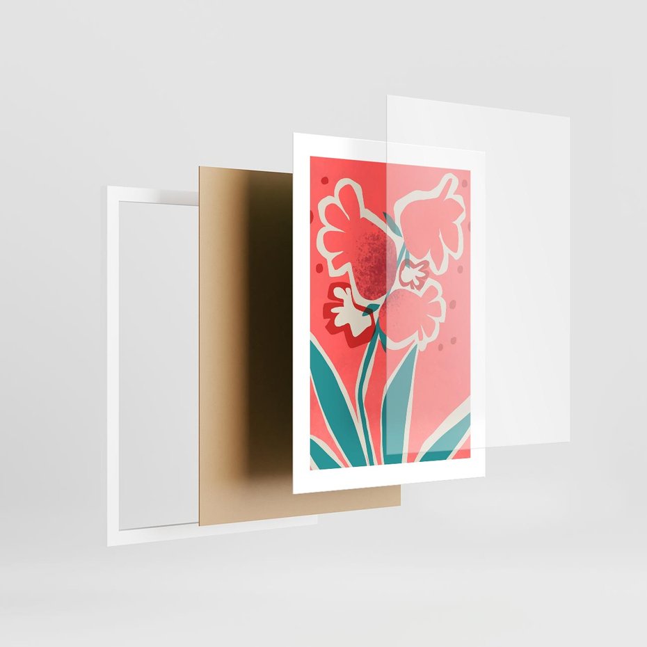 Plakat w ramie 30x40 - Rozkwitające Plamy i Formy - nowoczesny plakat, abstrakcyjne kwiaty - rama biała