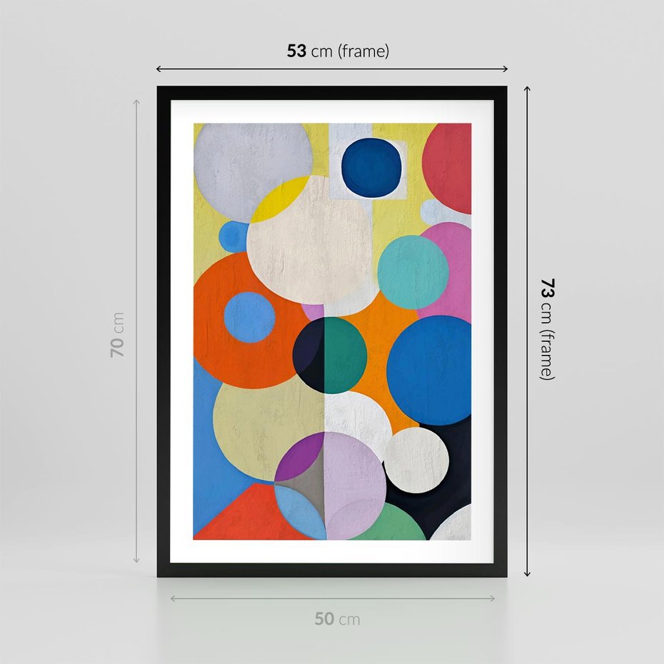 Plakat w ramie 50x70 - Tajemnicze Odbicia Czasu - abstrakcyjne geometryczne kształty, olejny obraz - rama czarna