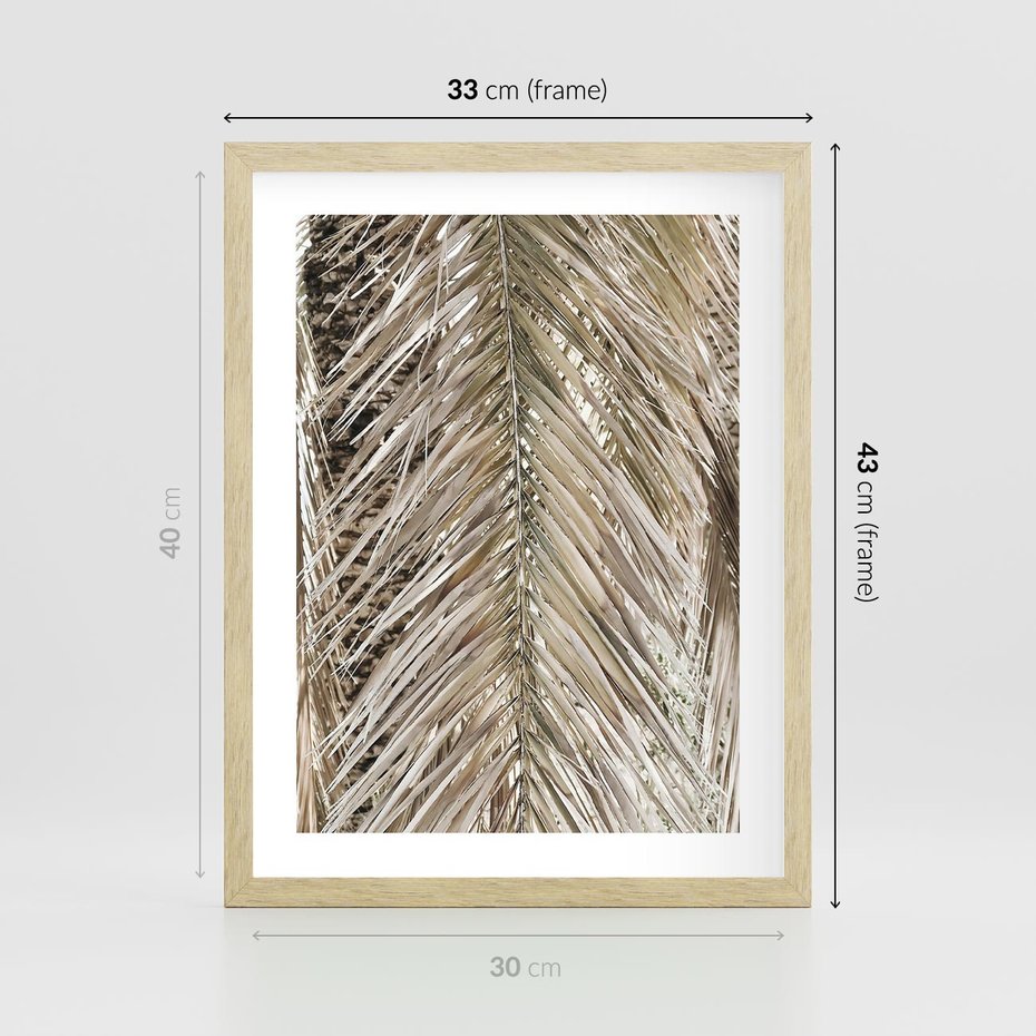 Plakat w ramie 30x40 - Boho Urok Palmy: Zbliżenie Natury - sucha palma, zbliżenie - rama drewno