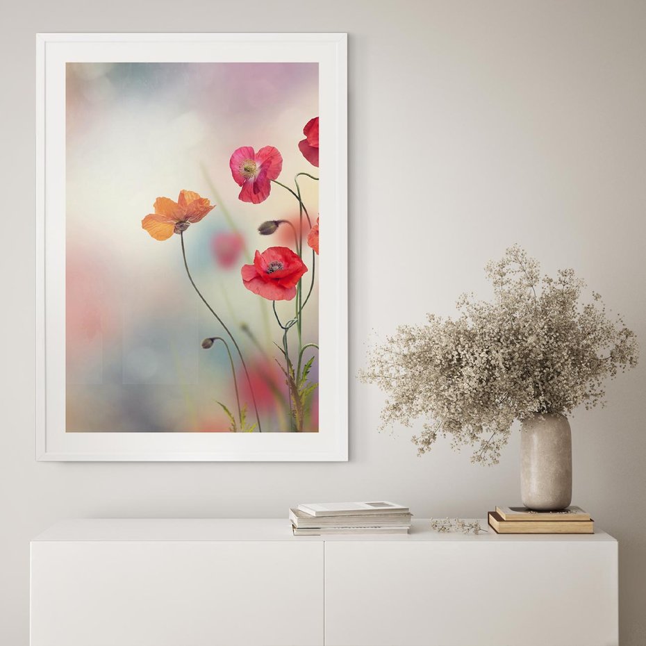 Plakat w ramie 40x50 - Urok natury - kwiaty, akwarela - rama biała