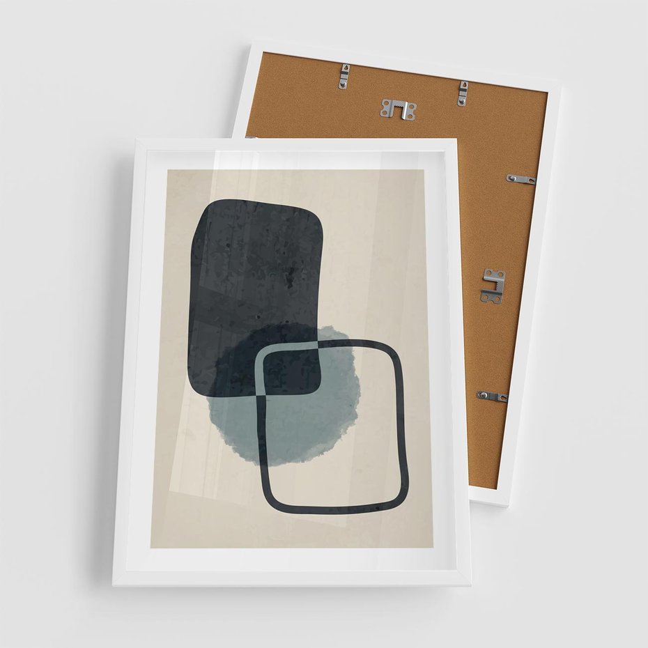 Plakat w ramie 50x70 - Migotliwe Refleksje - abstrakcyjne nieregularne kształty, minimalistyczny plakat - rama biała