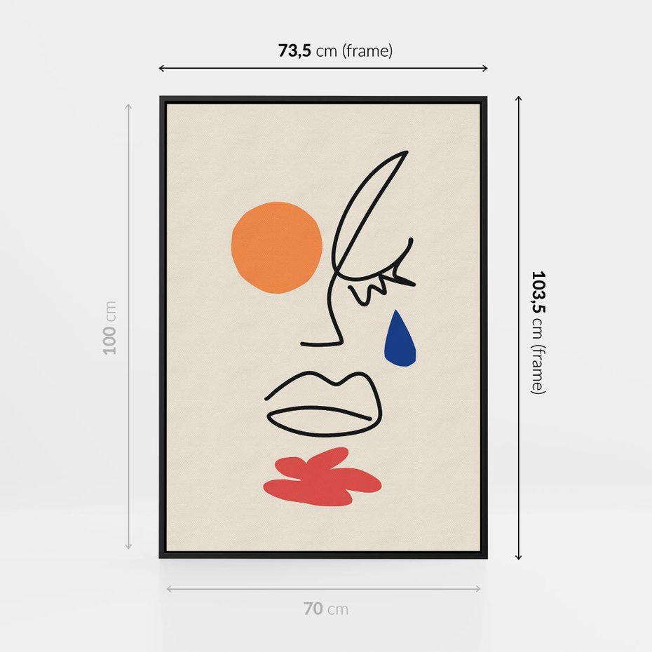 Obraz w ramie 70x100 - Impresje Plam - abstrakcyjny obraz, przypomina twarz - rama czarna