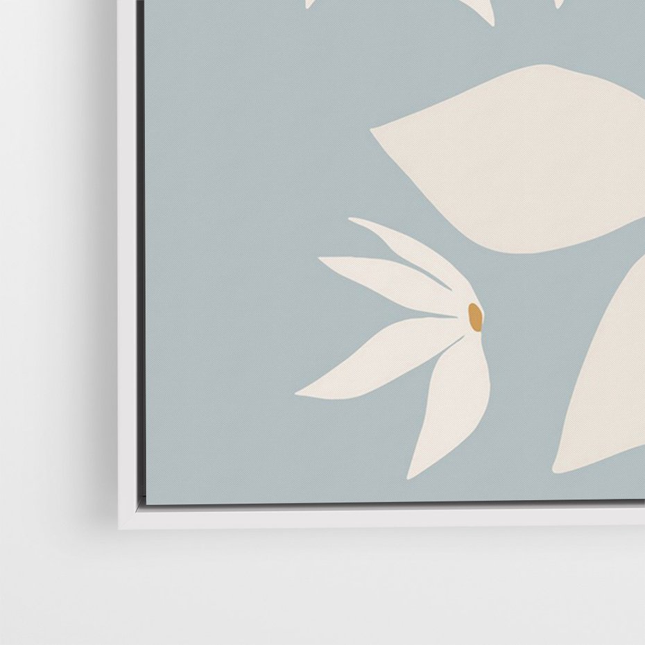Obraz w ramie 50x70 - Błękit Kwiatów - kwiaty, nowoczesne i minimalistyczne - rama biała