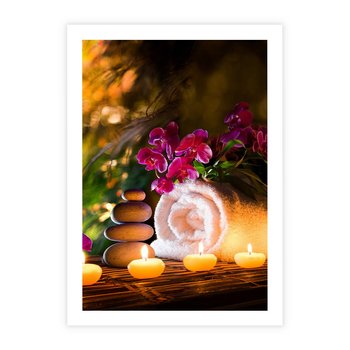Plakat bez ramy 30x40 - Relaksujące spa z płonącymi świecami - spa, świece