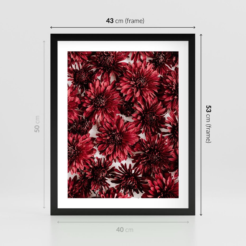 Plakat w ramie 40x50 - Energia Kwiatów - czerwone kwiaty, kompozycja - rama czarna