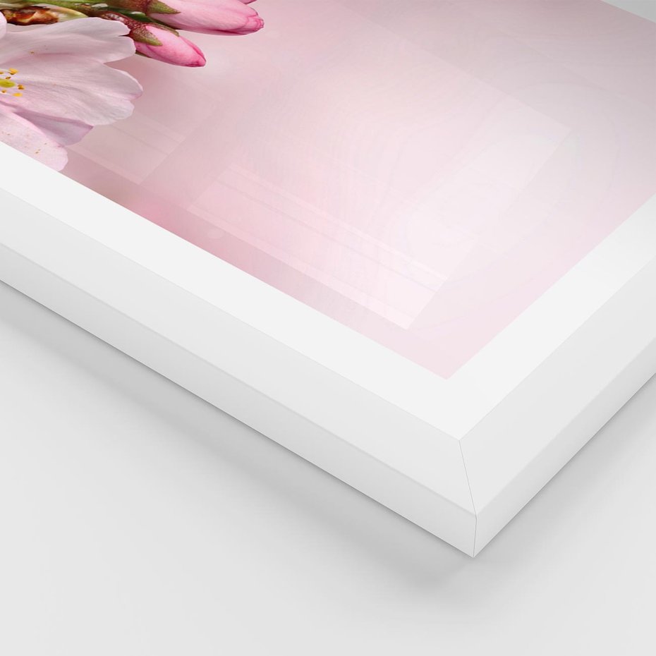 Plakat w ramie 30x40 - Kwitnąca wiśnia: delikatność natury - kwitnąca, wiśnia - rama biała