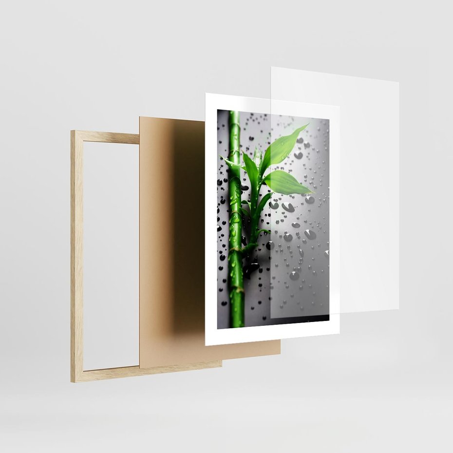 Plakat w ramie 30x40 - Bambusowa Harmonia - bambus, liście - rama drewno