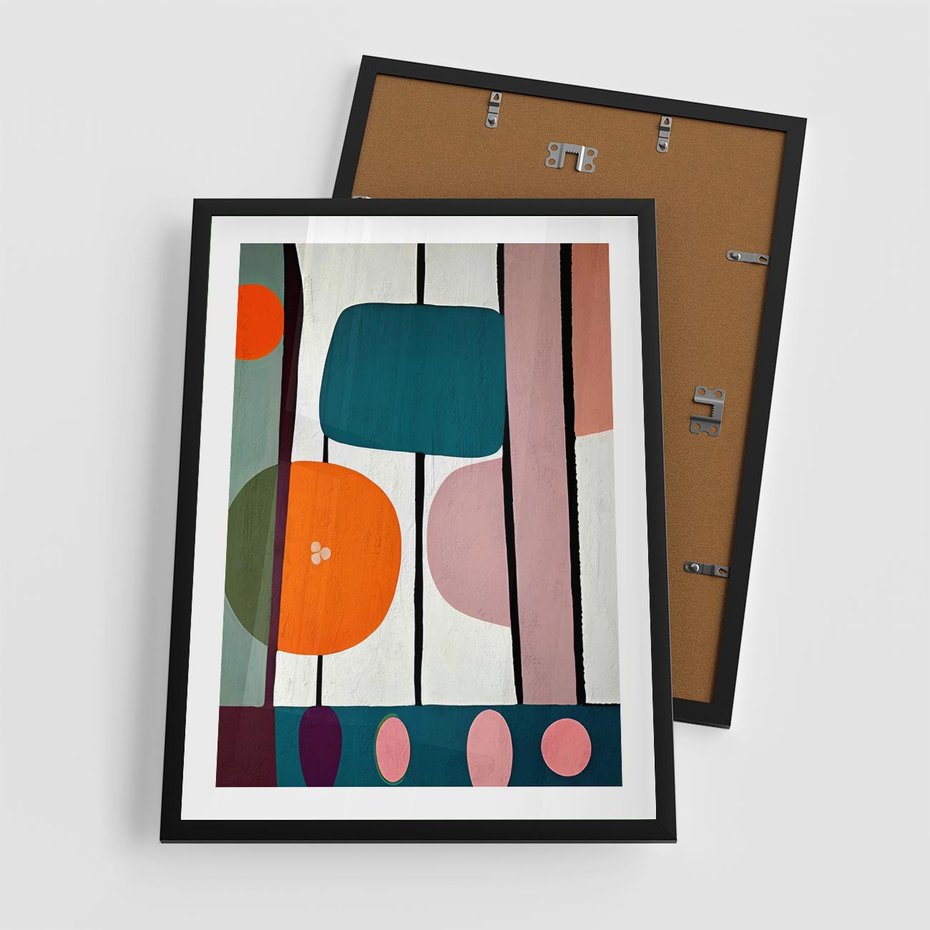 Plakat w ramie 50x70 - Migotliwa Aura Serca - abstrakcyjny obraz olejny, dziwne formy - rama czarna