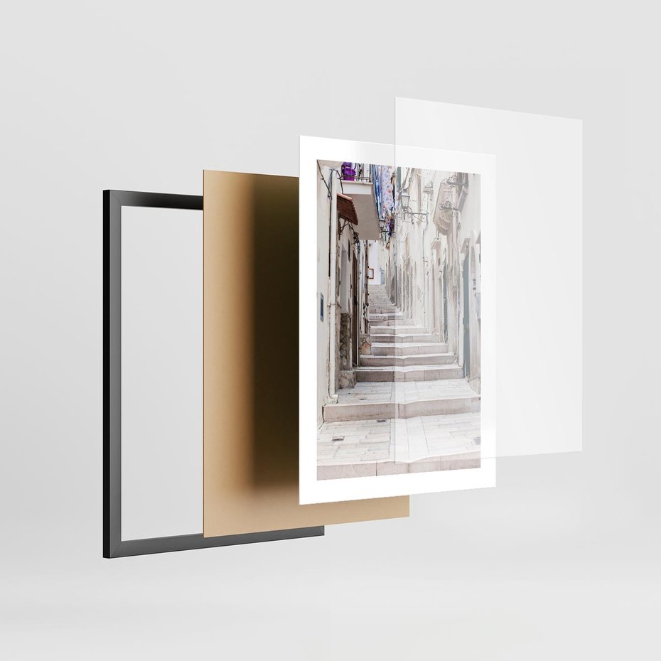 Plakat w ramie 30x40 - Urokliwa uliczka w perspektywie - uliczka, perspektywa - rama czarna