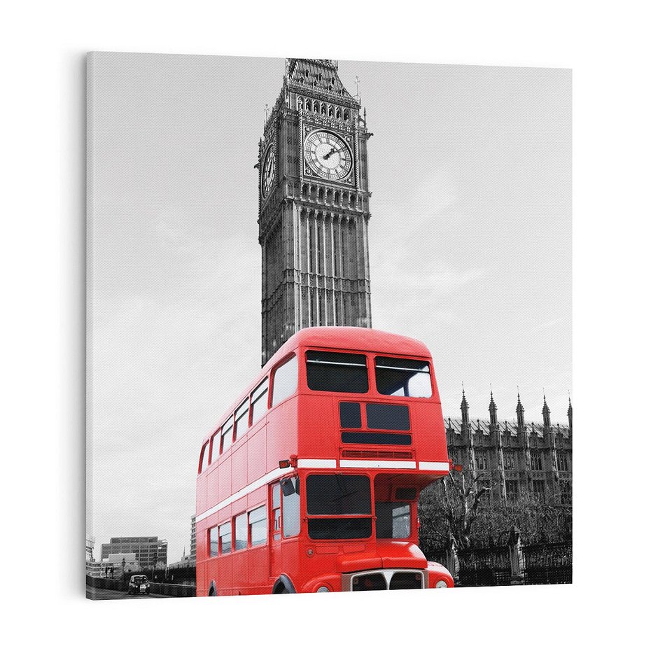 Obraz na płótnie 70x70 - Autobusy w tętniącym życiem Londynie - Londyn, autobus