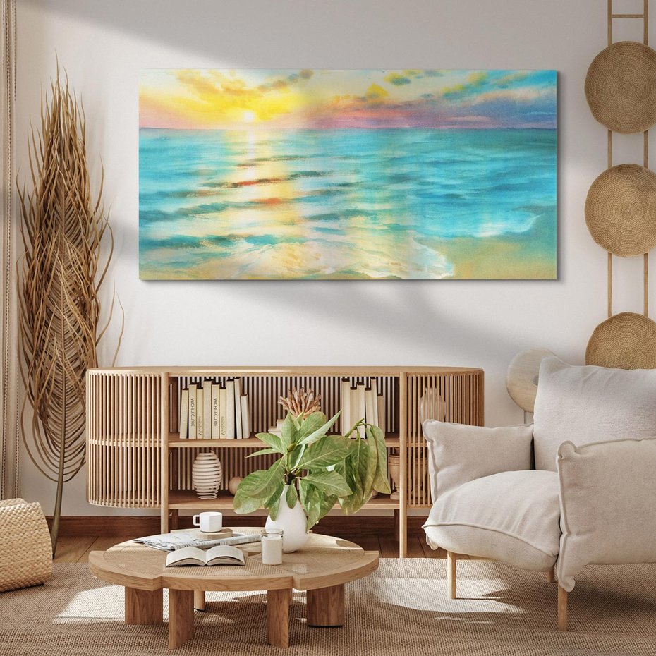 Obraz na płótnie 120x60 - Objawienie Fioletowego Świtu - fioletowy wschód słońca, słońce wschodzi nad morzem