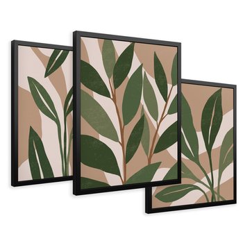 Zestaw obrazy w ramie 30x40 galeria - Liście, graficzne, boho - rama czarna