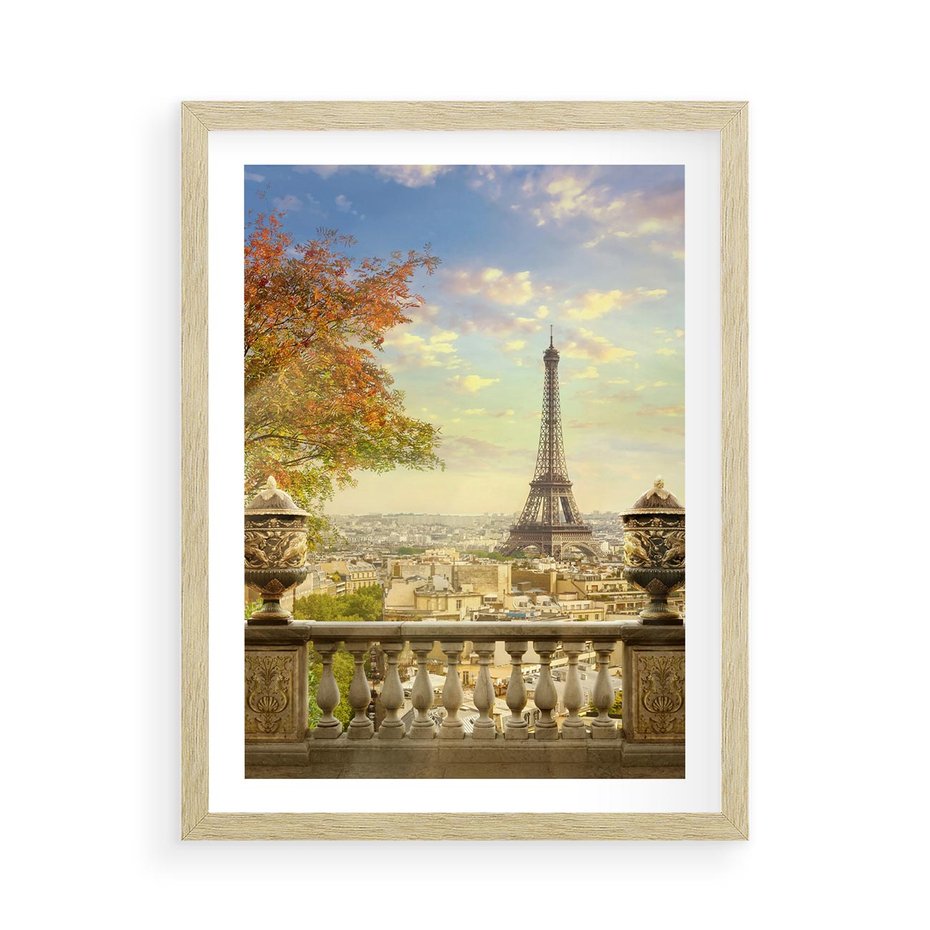 Plakat w ramie 50x70 - Paryż za Wieżą Eiffla - Paryż, Eiffla - rama drewno